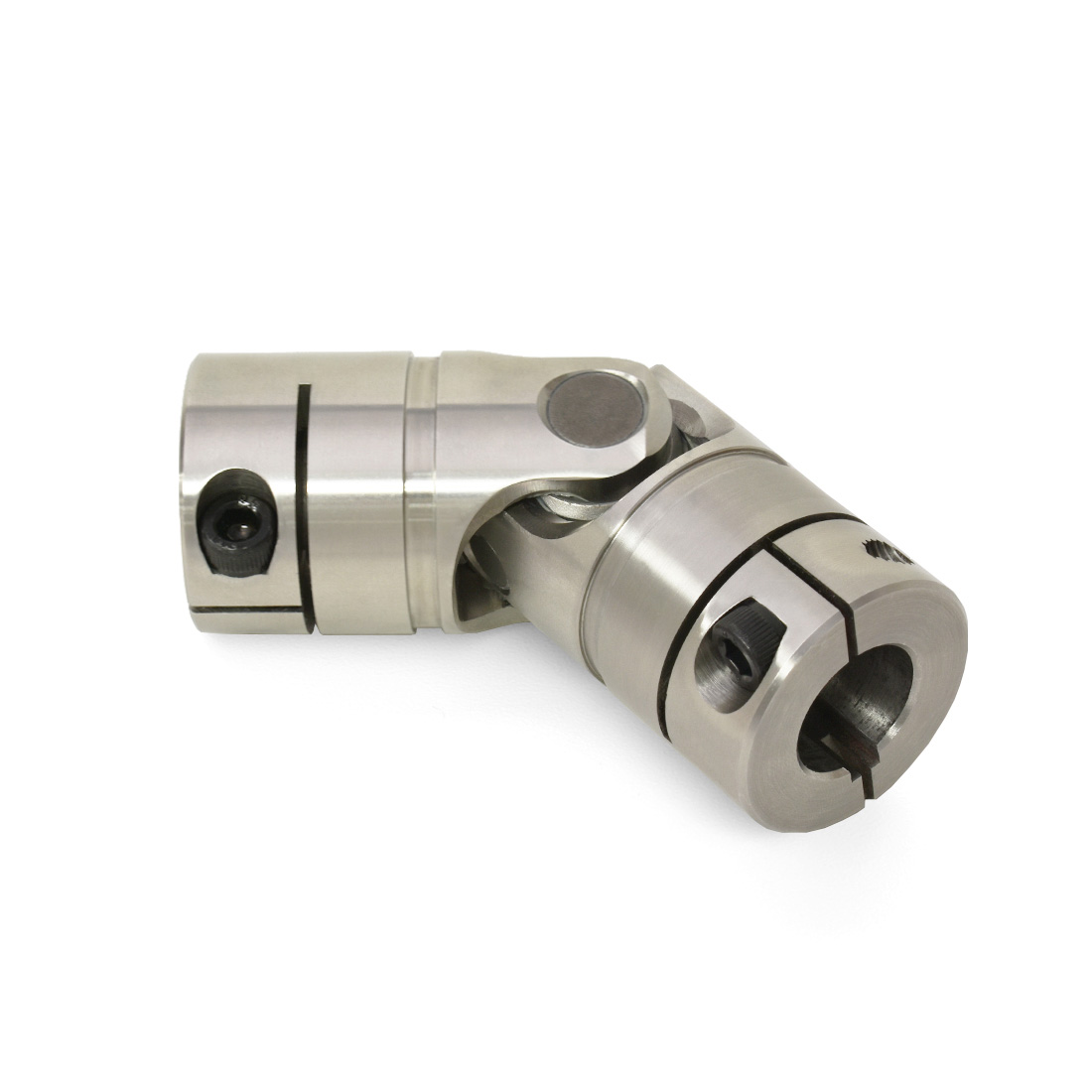 Clamp style universal joints are available in single friction-bearing style with bore sizes from 1/4 inch to 1-1/4 inch in steel for high torque, or stainless steel for improved corrosion resistance